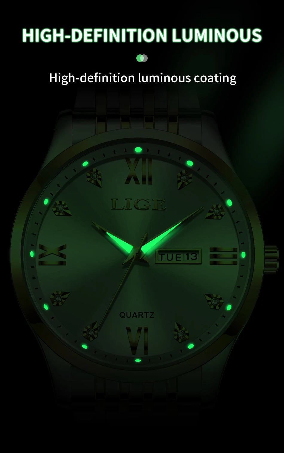 LIGE New Ladies Waterproof Watches Fashion Business Diamond Bracelet Watch For Women Simple Casual Luminous Quartz Chronograph