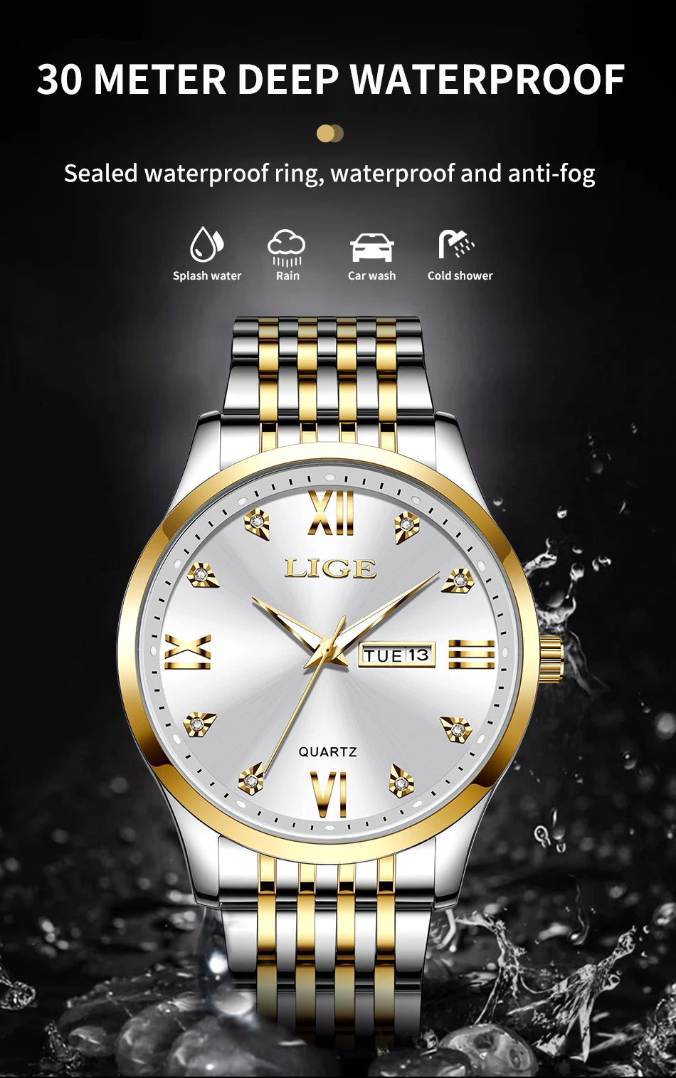 LIGE New Ladies Waterproof Watches Fashion Business Diamond Bracelet Watch For Women Simple Casual Luminous Quartz Chronograph