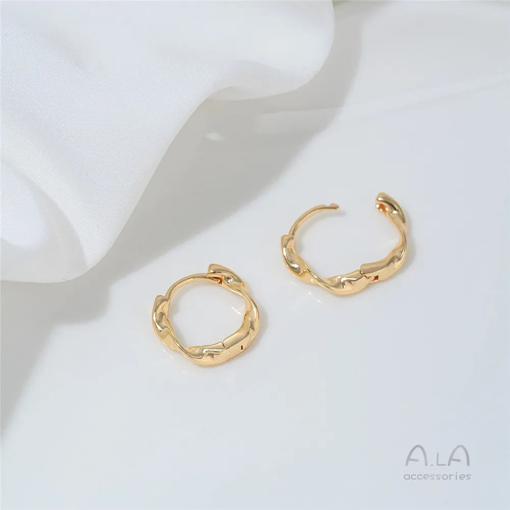 14K Gold-plated Round Oval Geometric Hollowed-out Irregular-shaped Earrings Light Luxury Feel Twisted Ear Loops Ear Buckles