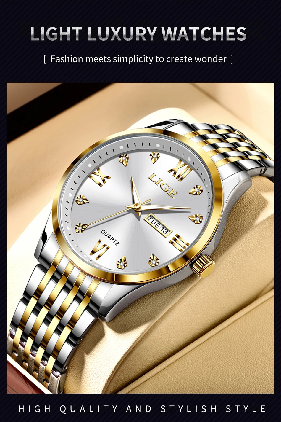 LIGE New Ladies Waterproof Watches Fashion Business Diamond Bracelet Watch For Women Simple Casual Luminous Quartz Chronograph