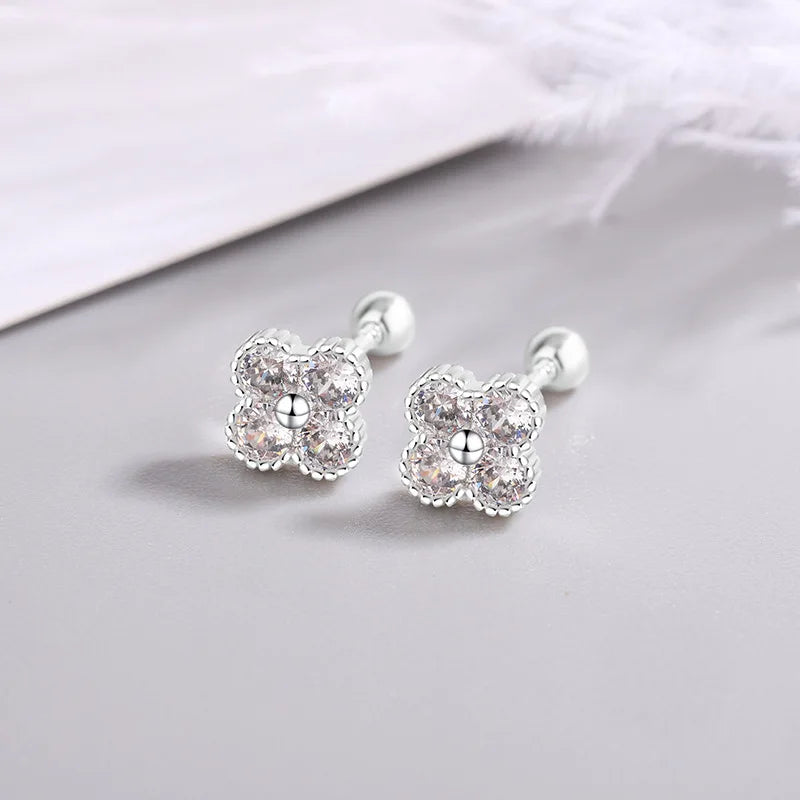 Sterling Silver Four Round Zircon Earrings For Women